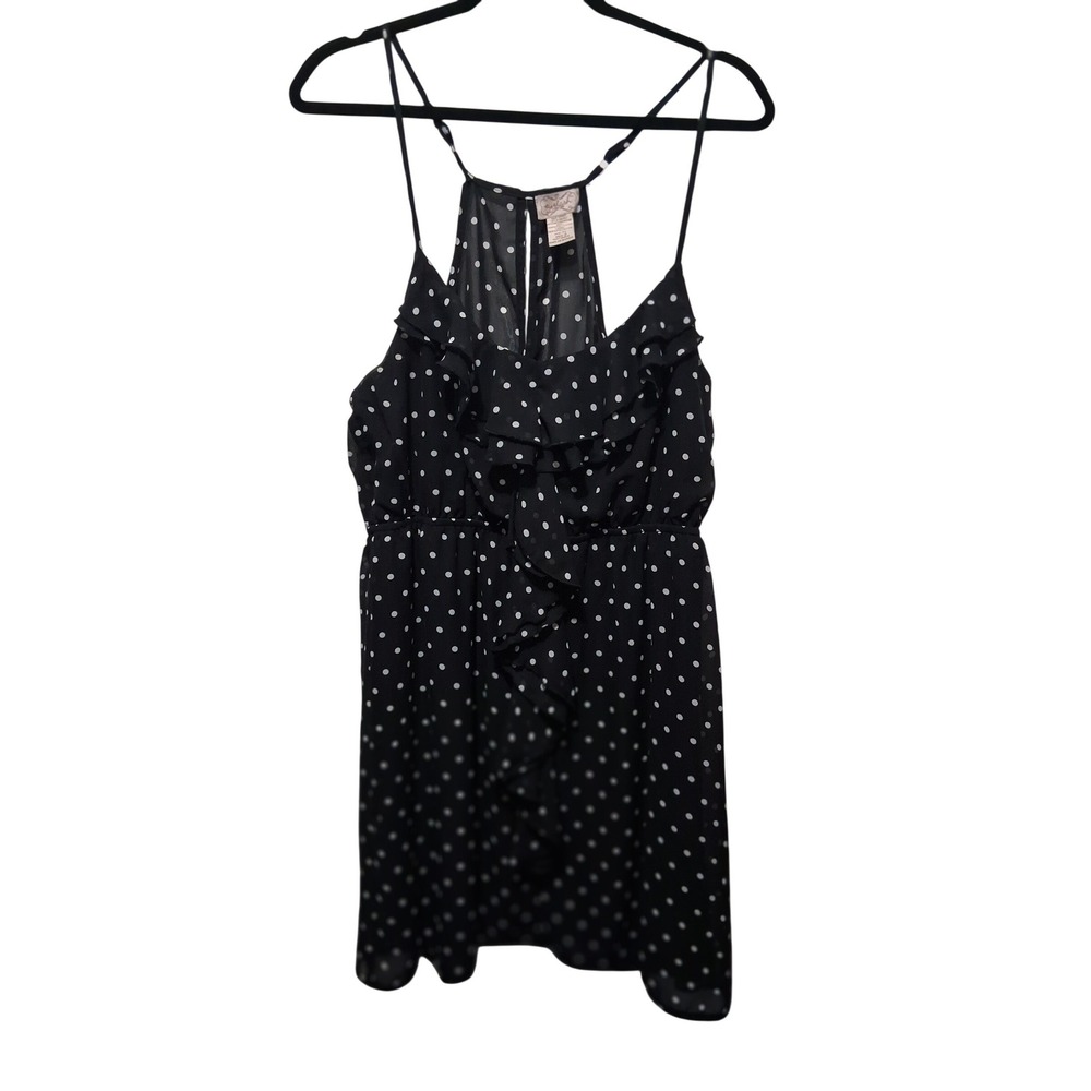 Eyelash Couture Polka Dot Ruffle Lined Mini Dress Black White XL Feminine